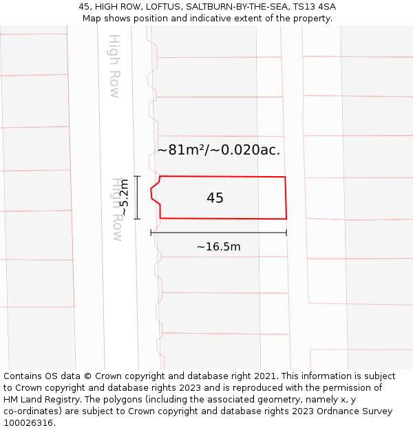 45, HIGH ROW, LOFTUS, SALTBURN-BY-THE-SEA, TS13 4SA: Plot and title map