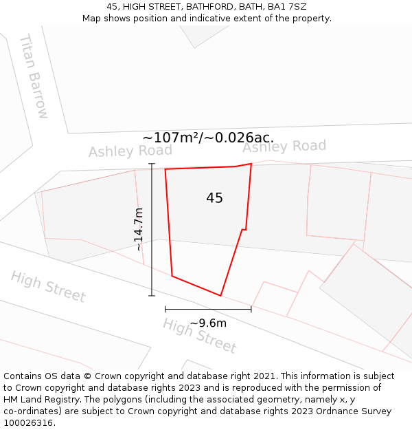 45, HIGH STREET, BATHFORD, BATH, BA1 7SZ: Plot and title map