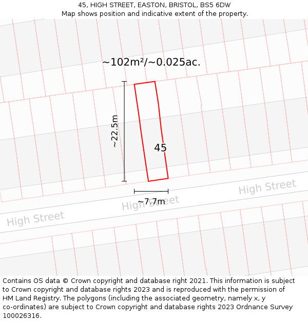 45, HIGH STREET, EASTON, BRISTOL, BS5 6DW: Plot and title map