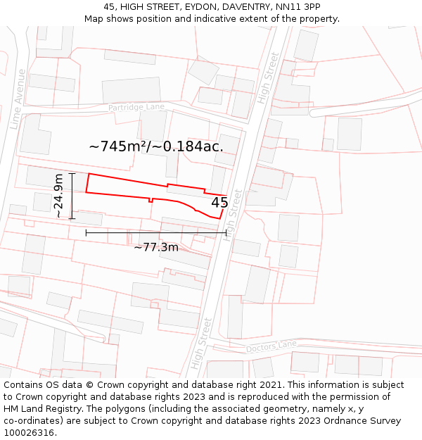 45, HIGH STREET, EYDON, DAVENTRY, NN11 3PP: Plot and title map
