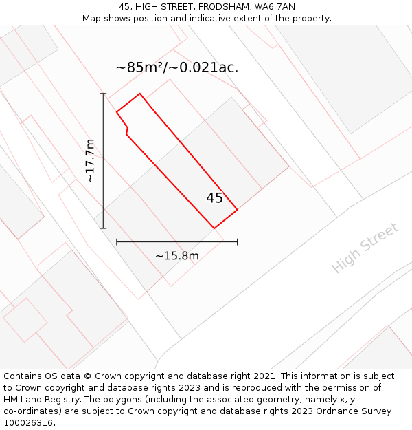 45, HIGH STREET, FRODSHAM, WA6 7AN: Plot and title map