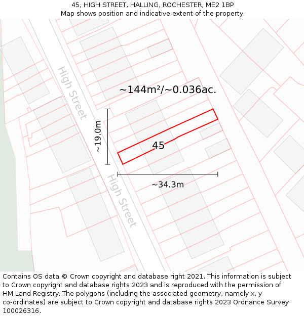 45, HIGH STREET, HALLING, ROCHESTER, ME2 1BP: Plot and title map