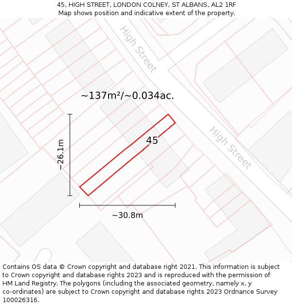 45, HIGH STREET, LONDON COLNEY, ST ALBANS, AL2 1RF: Plot and title map