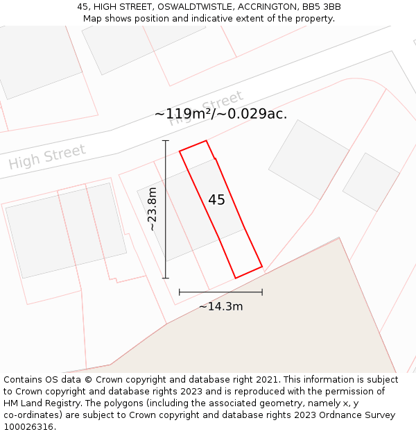 45, HIGH STREET, OSWALDTWISTLE, ACCRINGTON, BB5 3BB: Plot and title map