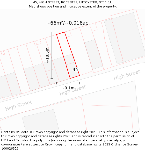 45, HIGH STREET, ROCESTER, UTTOXETER, ST14 5JU: Plot and title map