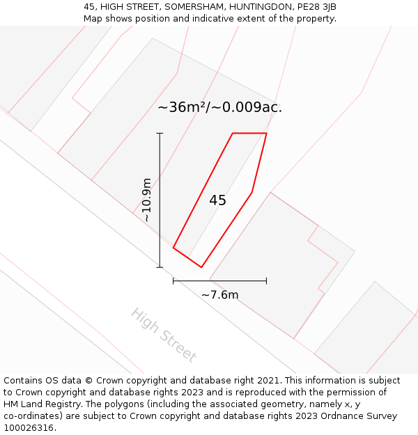 45, HIGH STREET, SOMERSHAM, HUNTINGDON, PE28 3JB: Plot and title map