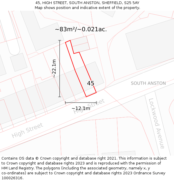 45, HIGH STREET, SOUTH ANSTON, SHEFFIELD, S25 5AY: Plot and title map