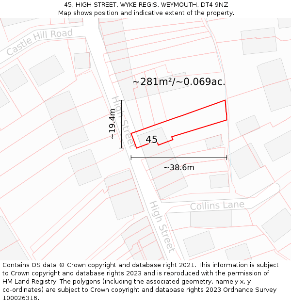 45, HIGH STREET, WYKE REGIS, WEYMOUTH, DT4 9NZ: Plot and title map