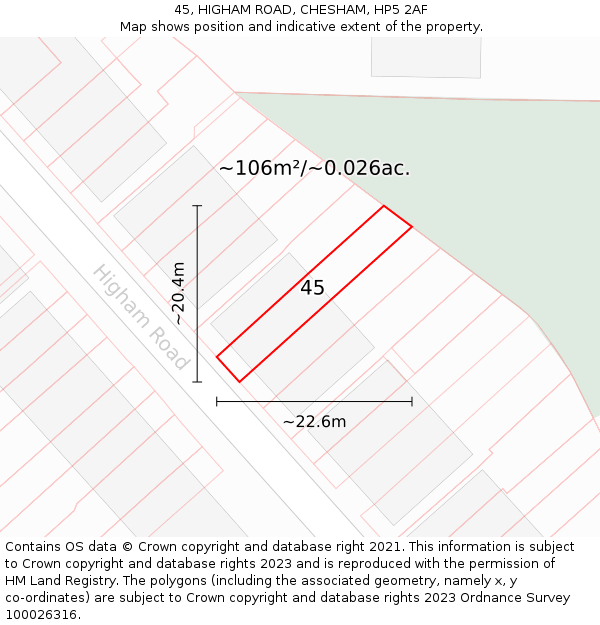 45, HIGHAM ROAD, CHESHAM, HP5 2AF: Plot and title map