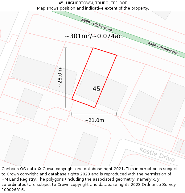 45, HIGHERTOWN, TRURO, TR1 3QE: Plot and title map