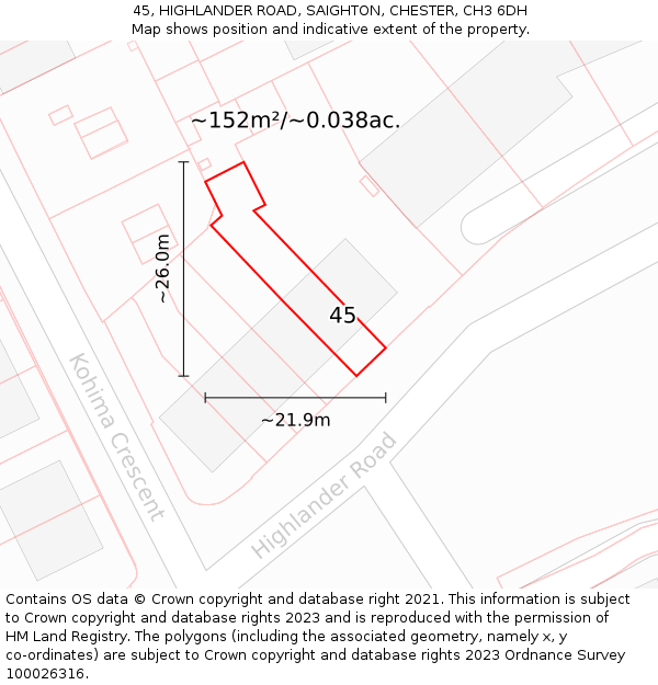 45, HIGHLANDER ROAD, SAIGHTON, CHESTER, CH3 6DH: Plot and title map