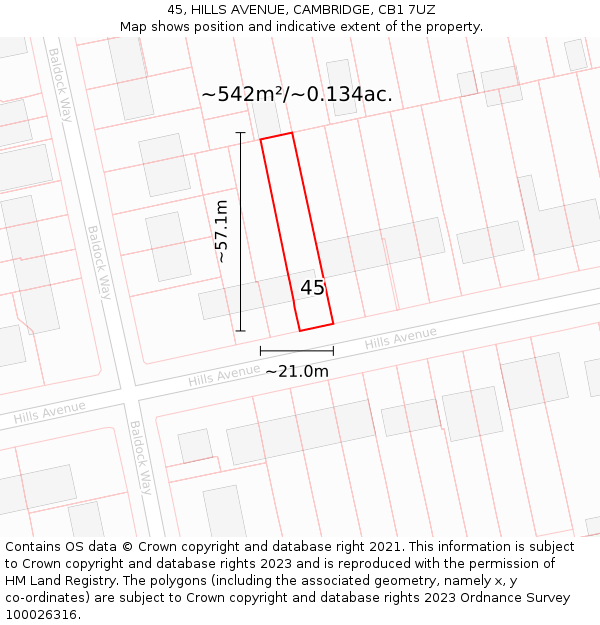 45, HILLS AVENUE, CAMBRIDGE, CB1 7UZ: Plot and title map