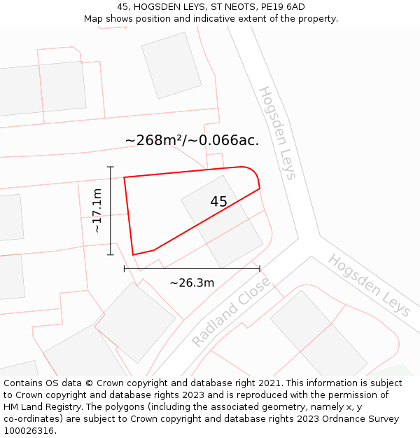 45, HOGSDEN LEYS, ST NEOTS, PE19 6AD: Plot and title map