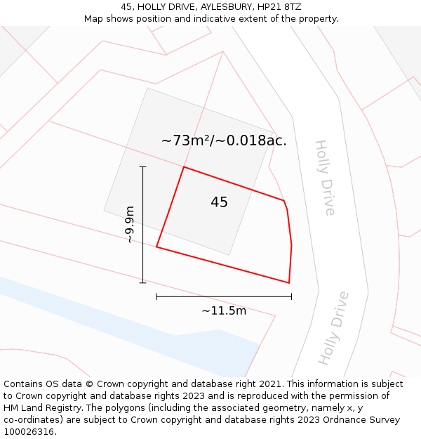45, HOLLY DRIVE, AYLESBURY, HP21 8TZ: Plot and title map