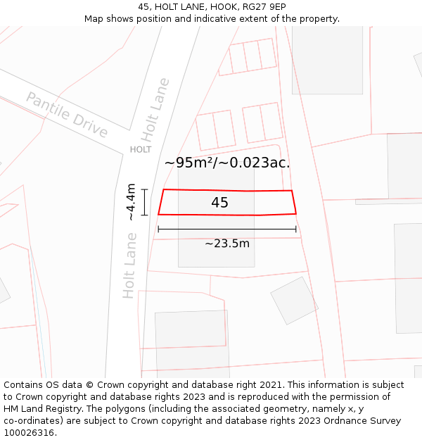 45, HOLT LANE, HOOK, RG27 9EP: Plot and title map