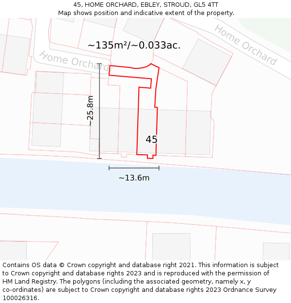 45, HOME ORCHARD, EBLEY, STROUD, GL5 4TT: Plot and title map