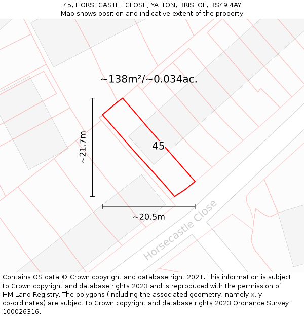 45, HORSECASTLE CLOSE, YATTON, BRISTOL, BS49 4AY: Plot and title map