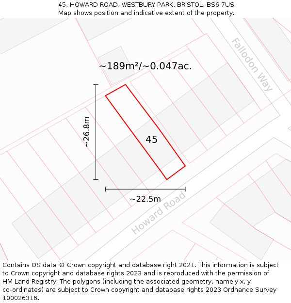 45, HOWARD ROAD, WESTBURY PARK, BRISTOL, BS6 7US: Plot and title map