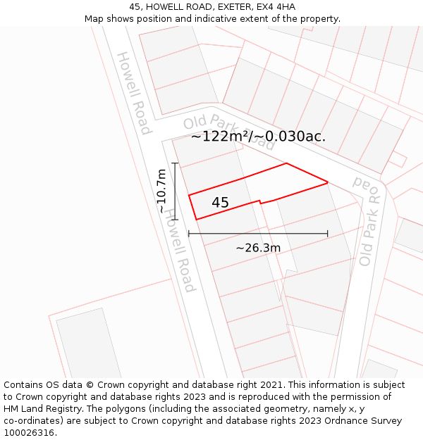 45, HOWELL ROAD, EXETER, EX4 4HA: Plot and title map