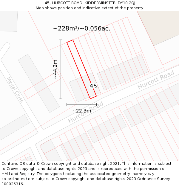 45, HURCOTT ROAD, KIDDERMINSTER, DY10 2QJ: Plot and title map