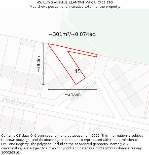45, ILLTYD AVENUE, LLANTWIT MAJOR, CF61 1TG: Plot and title map