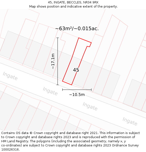 45, INGATE, BECCLES, NR34 9RX: Plot and title map