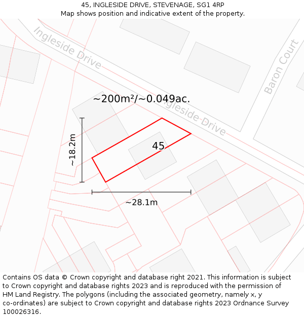 45, INGLESIDE DRIVE, STEVENAGE, SG1 4RP: Plot and title map