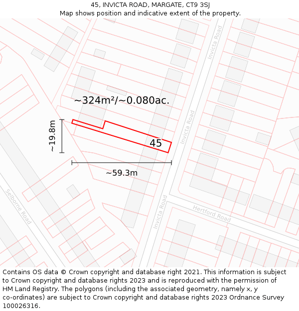 45, INVICTA ROAD, MARGATE, CT9 3SJ: Plot and title map