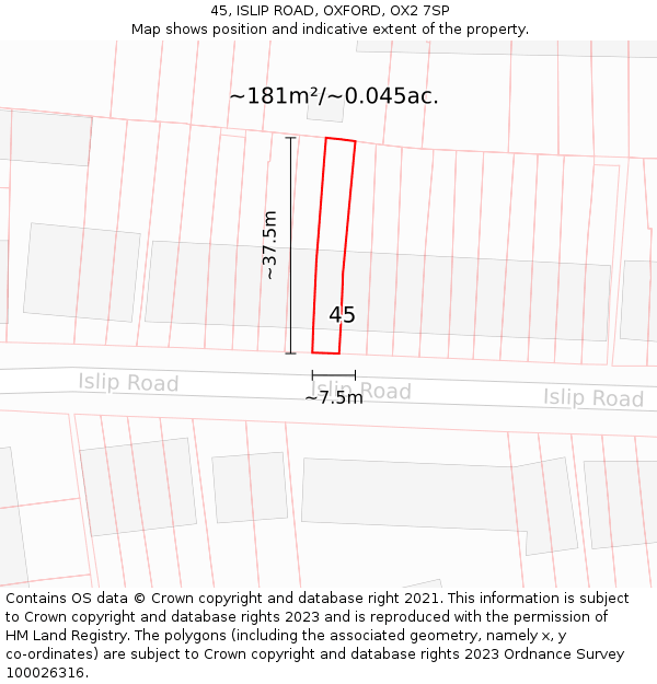 45, ISLIP ROAD, OXFORD, OX2 7SP: Plot and title map