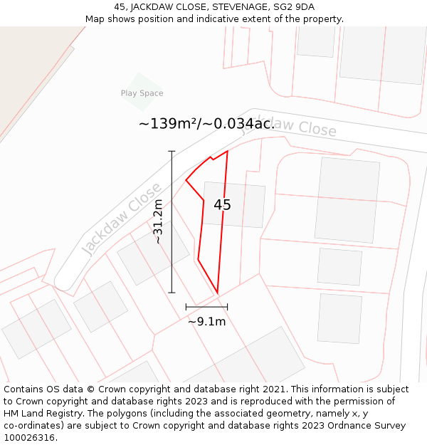 45, JACKDAW CLOSE, STEVENAGE, SG2 9DA: Plot and title map