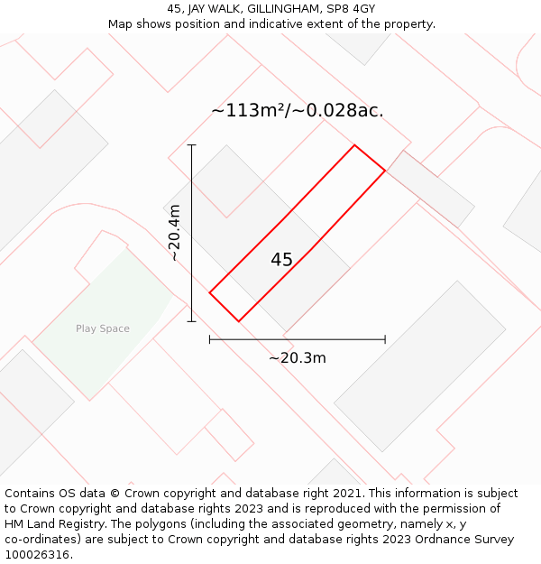 45, JAY WALK, GILLINGHAM, SP8 4GY: Plot and title map