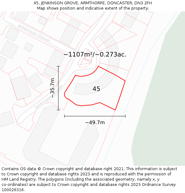 45, JENKINSON GROVE, ARMTHORPE, DONCASTER, DN3 2FH: Plot and title map