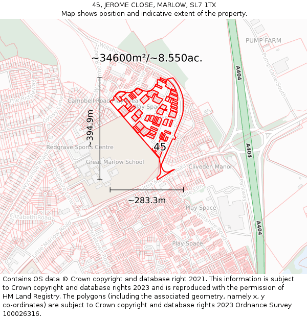 45, JEROME CLOSE, MARLOW, SL7 1TX: Plot and title map
