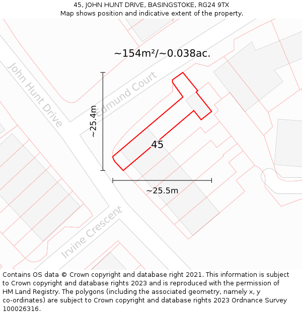 45, JOHN HUNT DRIVE, BASINGSTOKE, RG24 9TX: Plot and title map