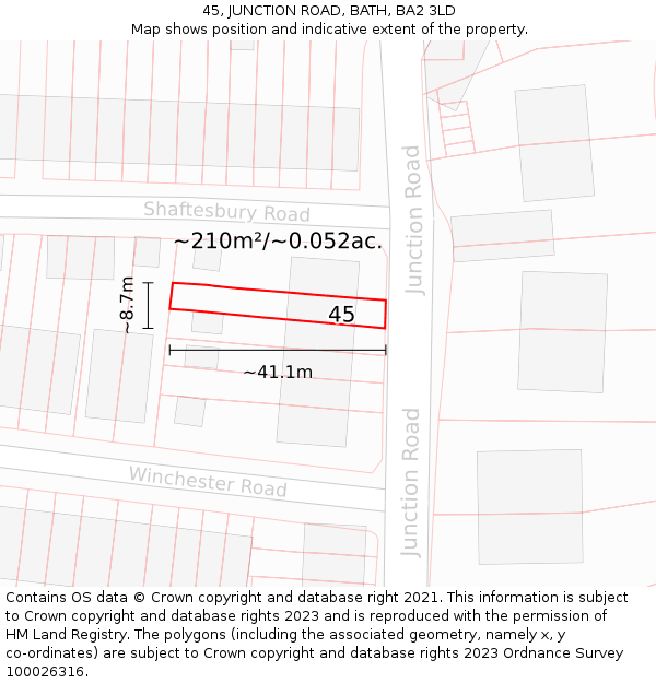 45, JUNCTION ROAD, BATH, BA2 3LD: Plot and title map