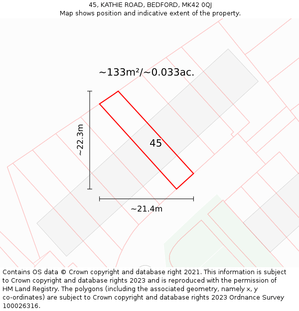 45, KATHIE ROAD, BEDFORD, MK42 0QJ: Plot and title map