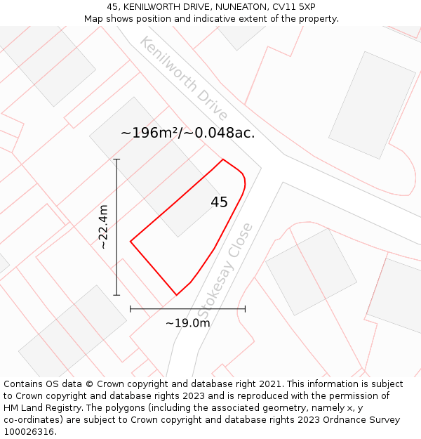 45, KENILWORTH DRIVE, NUNEATON, CV11 5XP: Plot and title map
