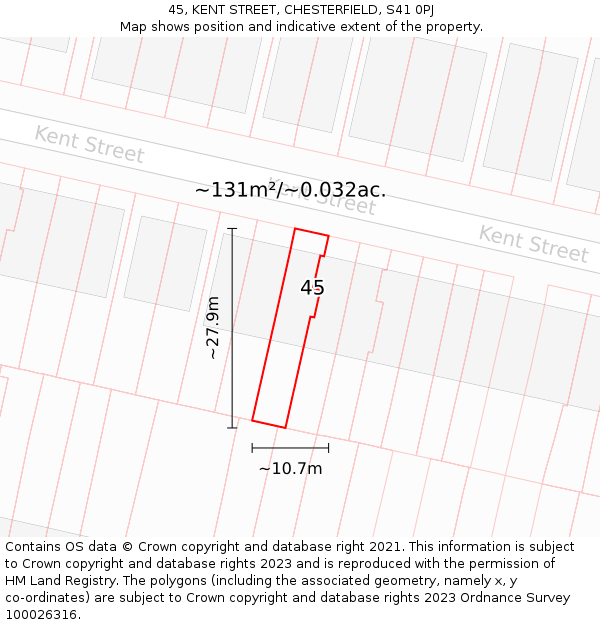 45, KENT STREET, CHESTERFIELD, S41 0PJ: Plot and title map