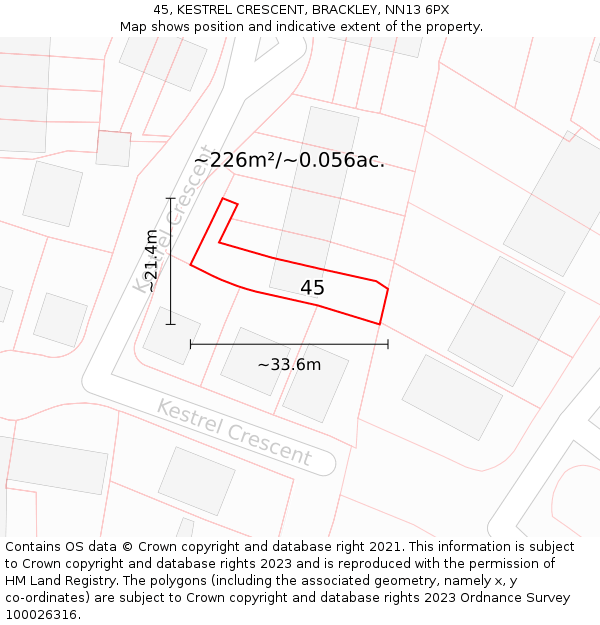 45, KESTREL CRESCENT, BRACKLEY, NN13 6PX: Plot and title map