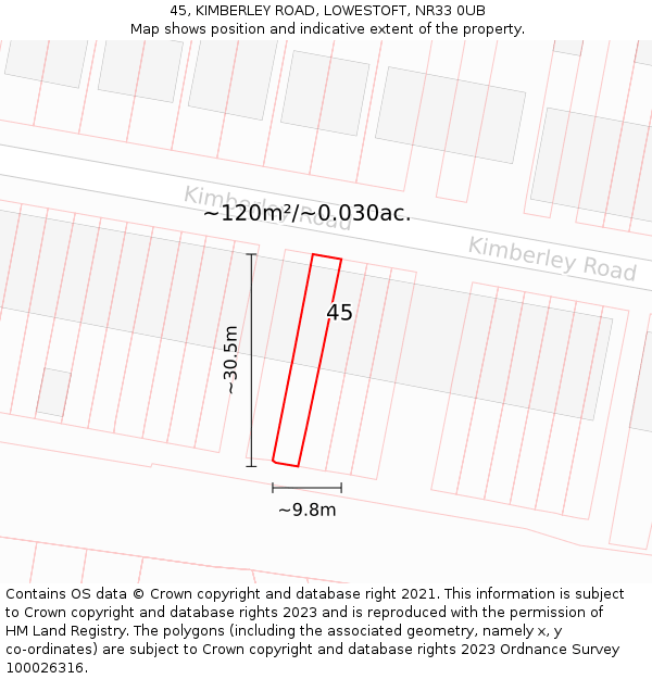 45, KIMBERLEY ROAD, LOWESTOFT, NR33 0UB: Plot and title map