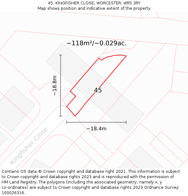45, KINGFISHER CLOSE, WORCESTER, WR5 3RY: Plot and title map