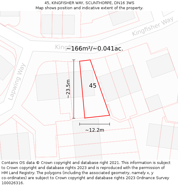 45, KINGFISHER WAY, SCUNTHORPE, DN16 3WS: Plot and title map