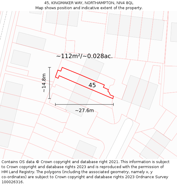 45, KINGMAKER WAY, NORTHAMPTON, NN4 8QL: Plot and title map