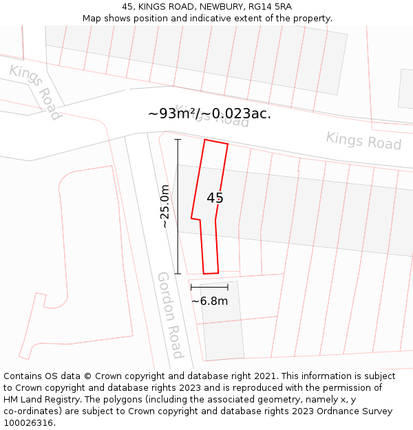 45, KINGS ROAD, NEWBURY, RG14 5RA: Plot and title map