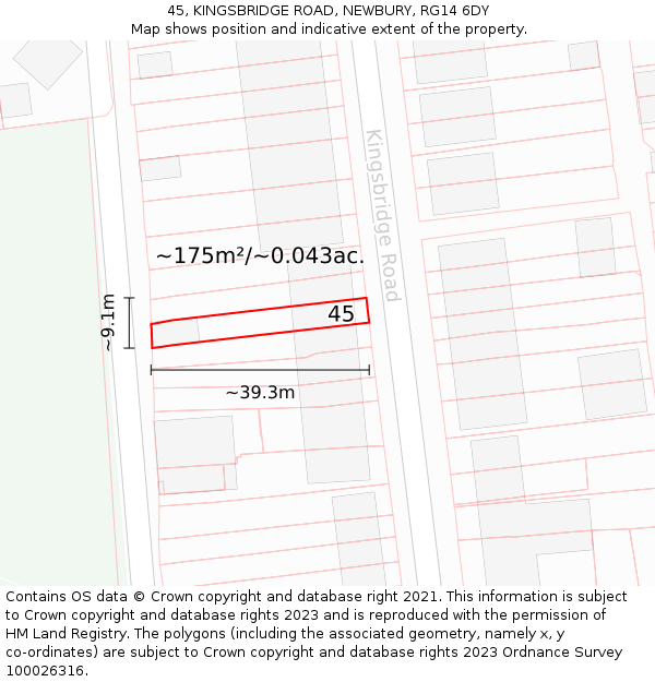 45, KINGSBRIDGE ROAD, NEWBURY, RG14 6DY: Plot and title map