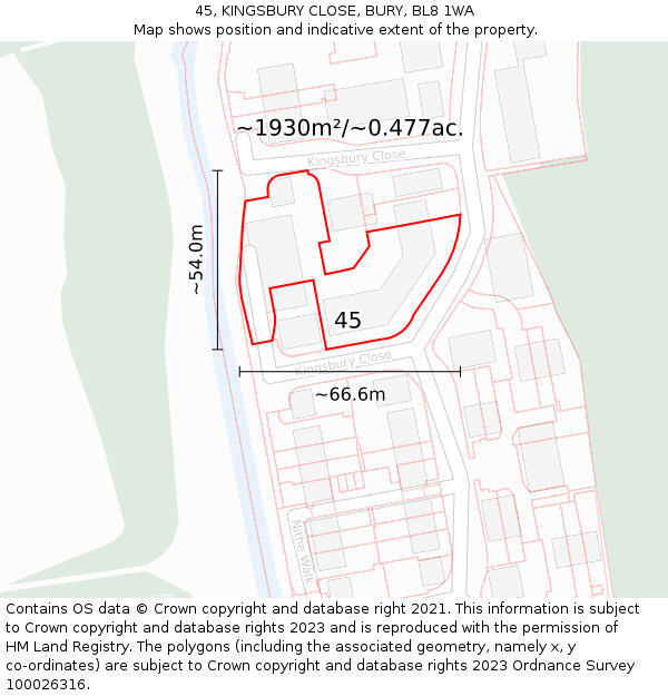 45, KINGSBURY CLOSE, BURY, BL8 1WA: Plot and title map