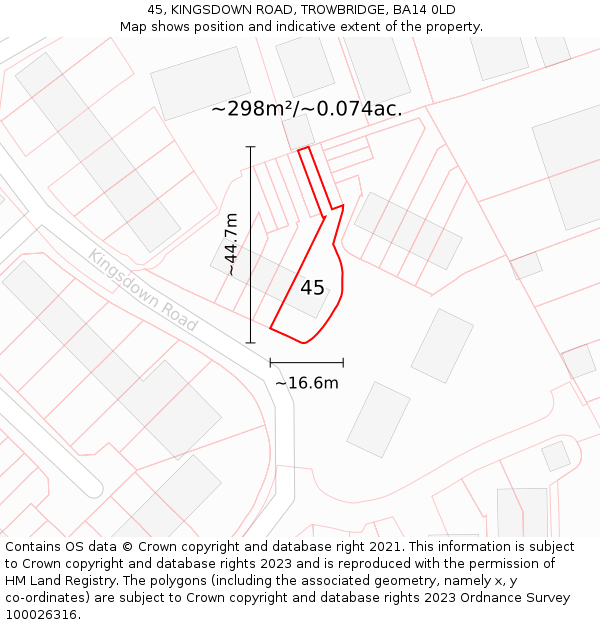 45, KINGSDOWN ROAD, TROWBRIDGE, BA14 0LD: Plot and title map