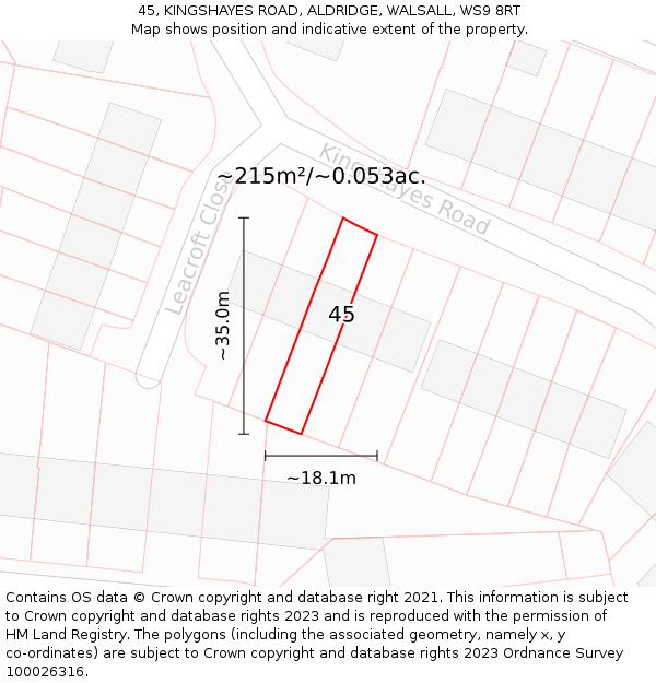 45, KINGSHAYES ROAD, ALDRIDGE, WALSALL, WS9 8RT: Plot and title map