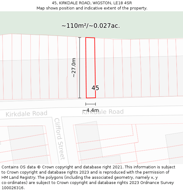 45, KIRKDALE ROAD, WIGSTON, LE18 4SR: Plot and title map