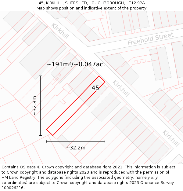45, KIRKHILL, SHEPSHED, LOUGHBOROUGH, LE12 9PA: Plot and title map